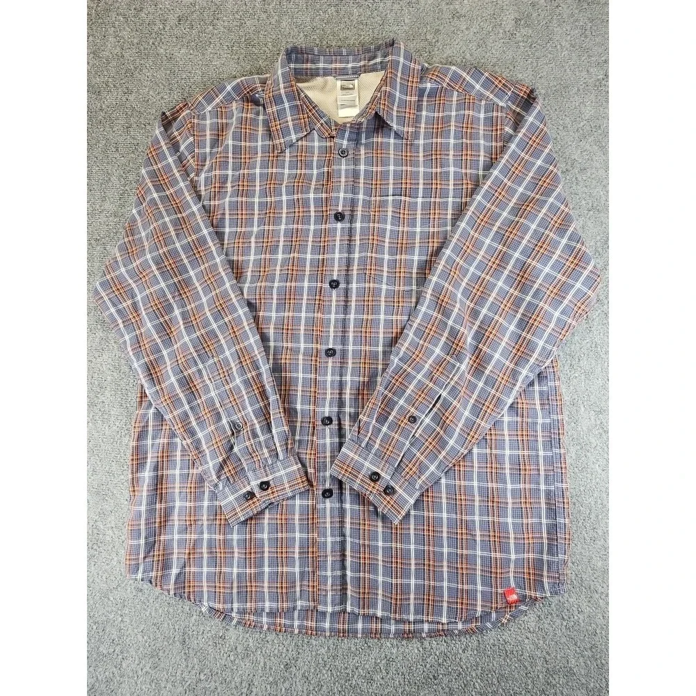 The North Face Long Sleeve Gray Orange Plaid Long Sleeve Shirt Sz L Perfect 1426